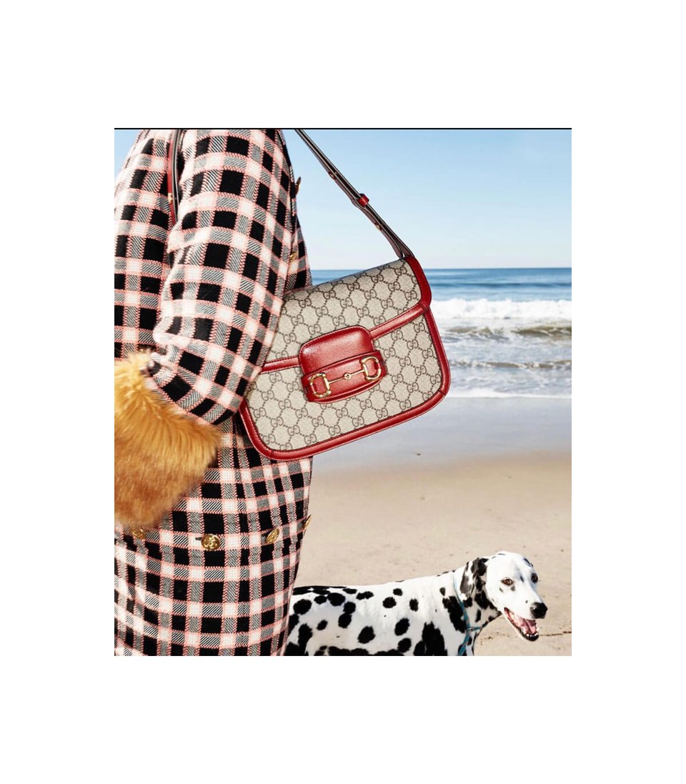 Gucci 1955 Horsebit Red GG Supreme Canvas Shoulder Bag 25cm view 3
