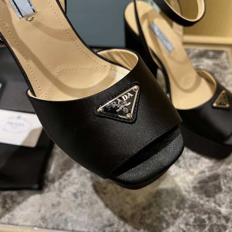 Prada High-Heeled Satin Sandals Black 1Xp48B049F0002F135 view 6