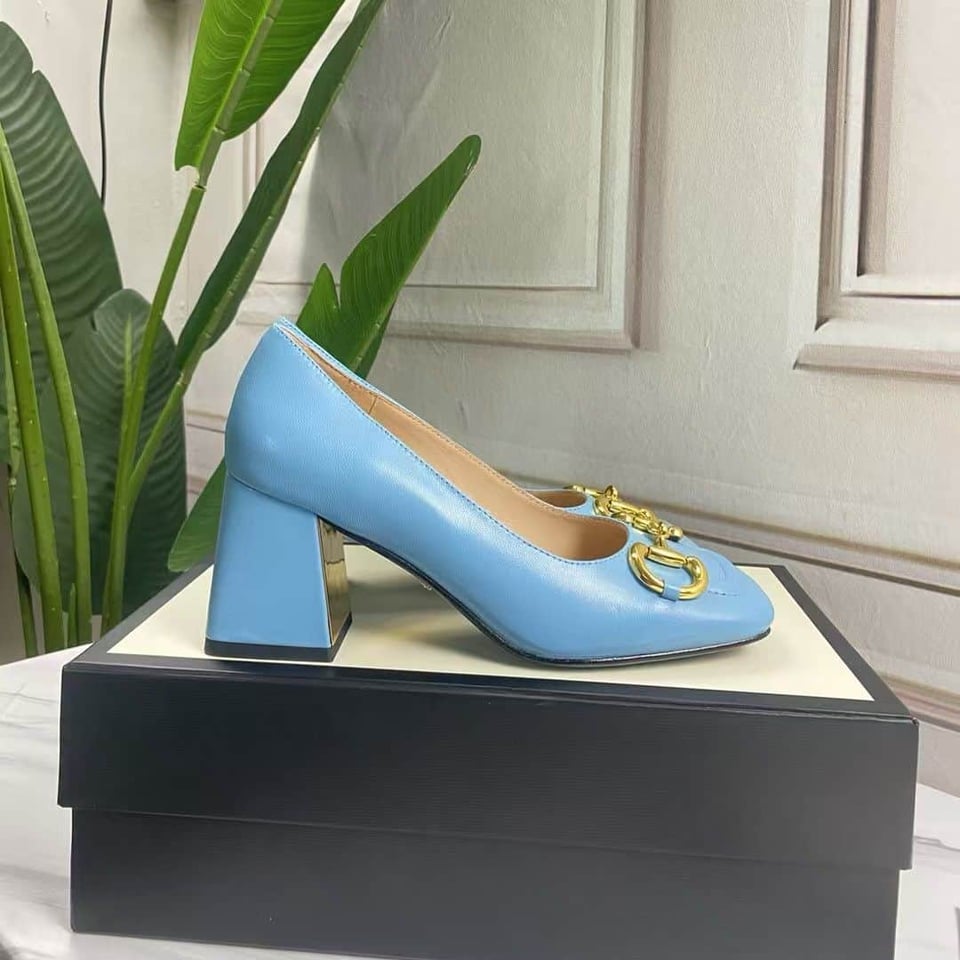 Gucci Women’S Mid Heel Pump With Horsebit Blue view 4