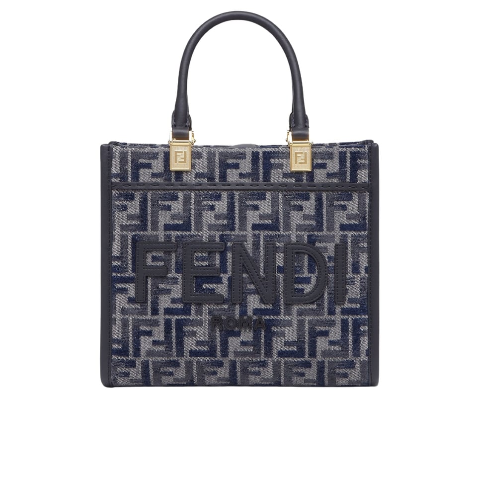 Fendi Sunshine Small Ff Chenille Shopper Dark Blue 26Cm