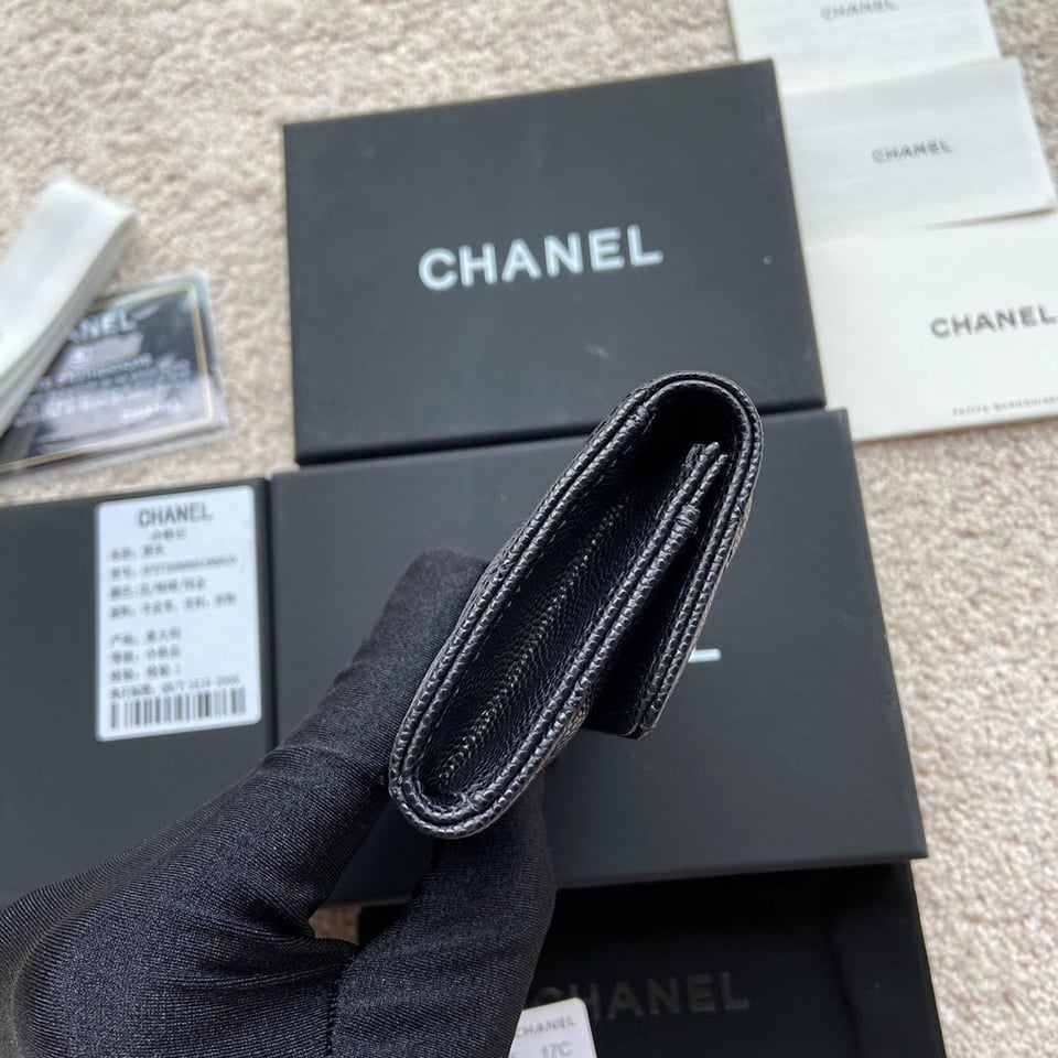 Chanel Small Wallet 11Cm Black Caviar Light Gold Leather Hardware view 9
