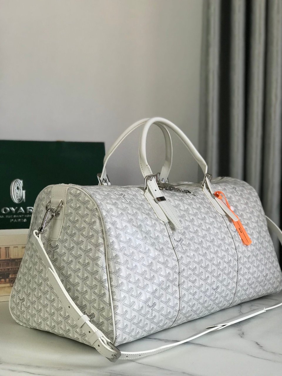 Goyard Boston 50 Bag Cm White Goyardine Canvas And Calfskin Trim view 5