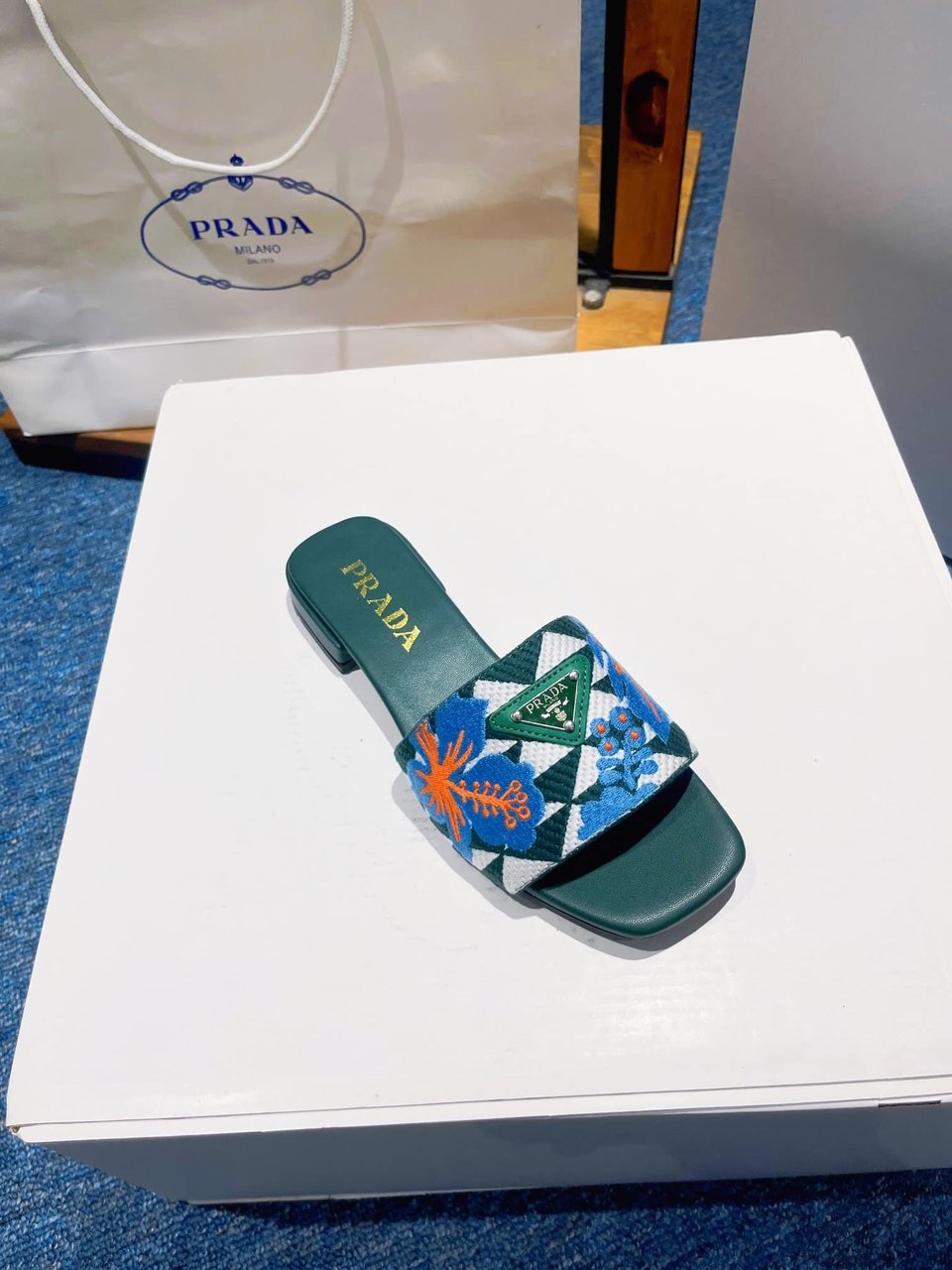 Prada Jacquard Logo Slides Green view 7