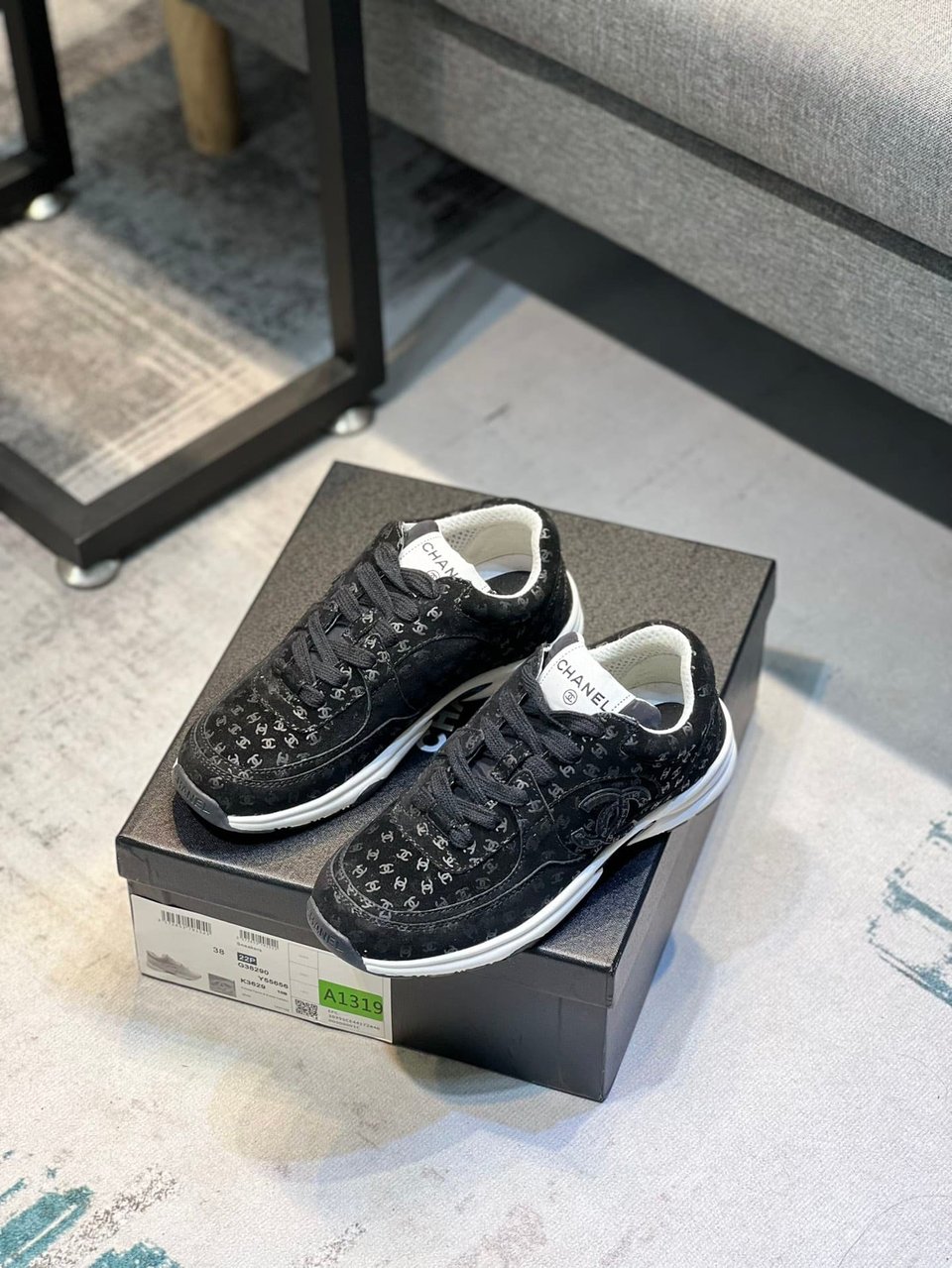 Chanel Cc Embossed Logo Suede Black view 7