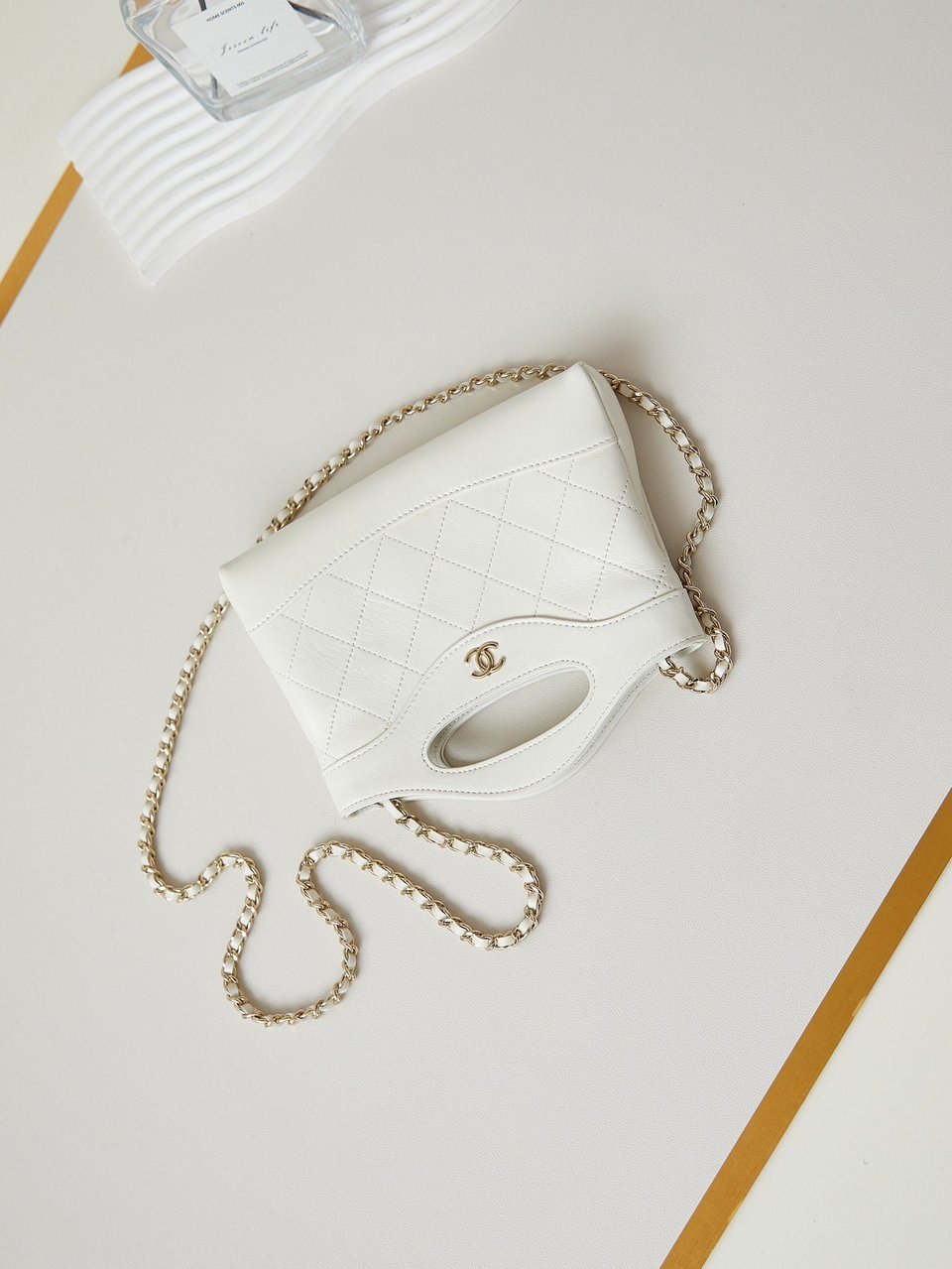 Chanel 24S31 Nano Shopping Bag 17.5Cm White Lambskin Gold Hardware view 6