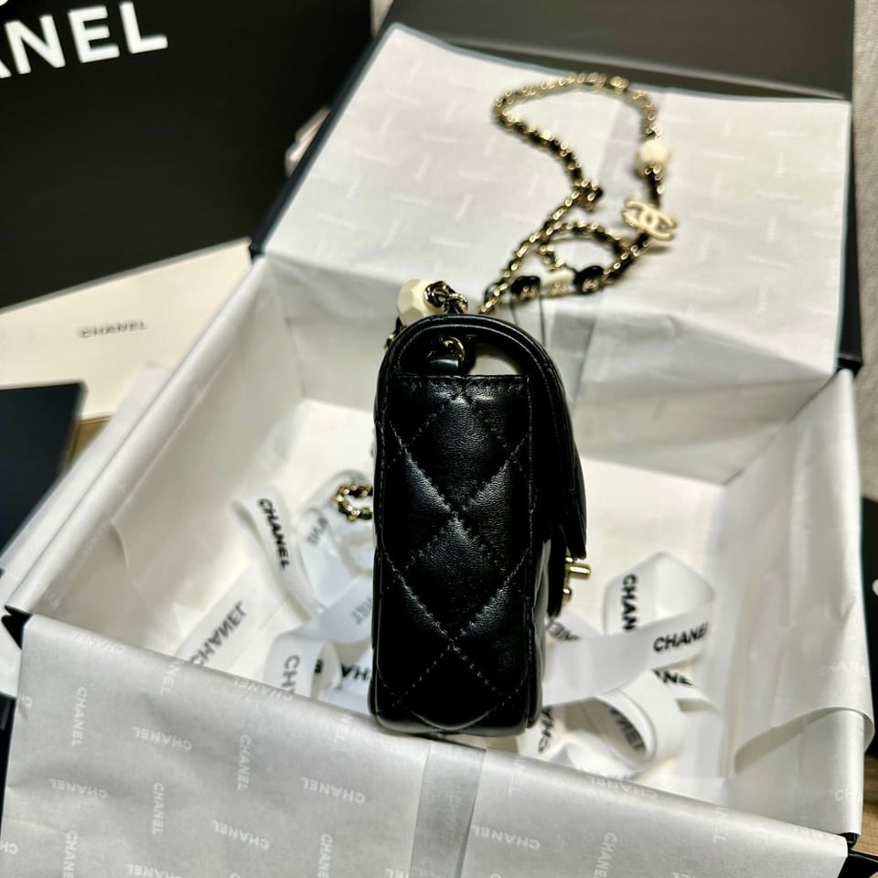 Chanel Mini Flap Bag in Black Lambskin view 10