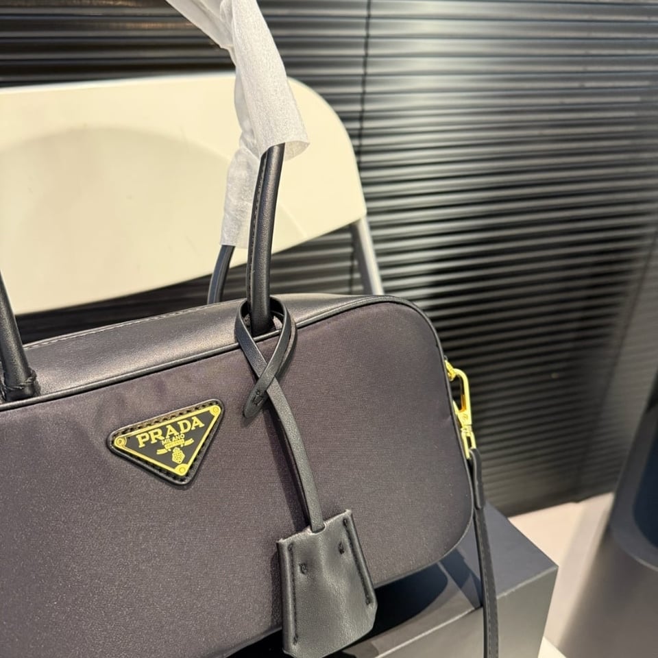 Prada Re Nylon Small Top Handle Bag With Padlock Black 28Cm view 7