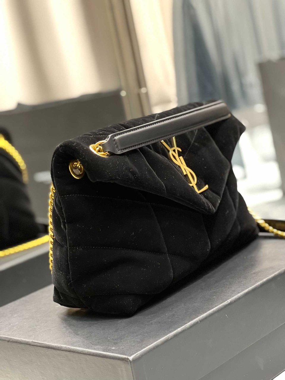 Saint Laurent Lou Puffer Toy Bag In Quilted Black view 5