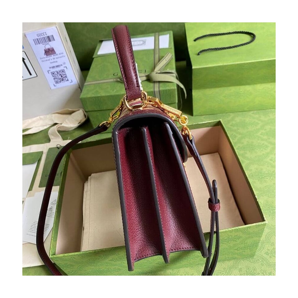 Gucci Ophidia Small Top Handle Bag With Web Burgundy view 5