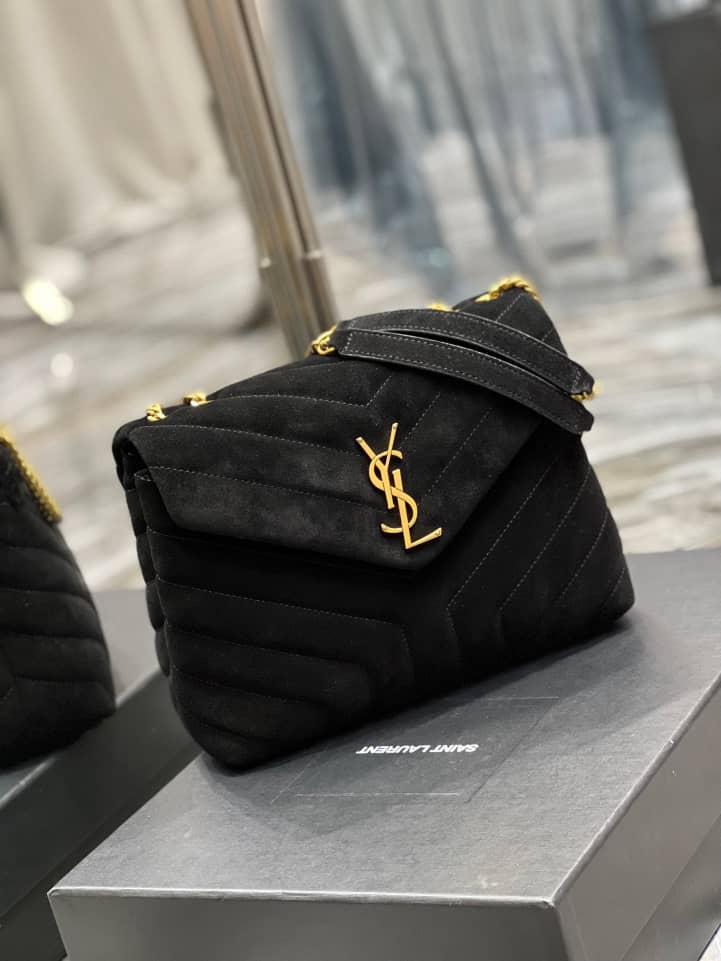 Saint Laurent Loulou Small Flap Bag Suede Black 25Cm view 3