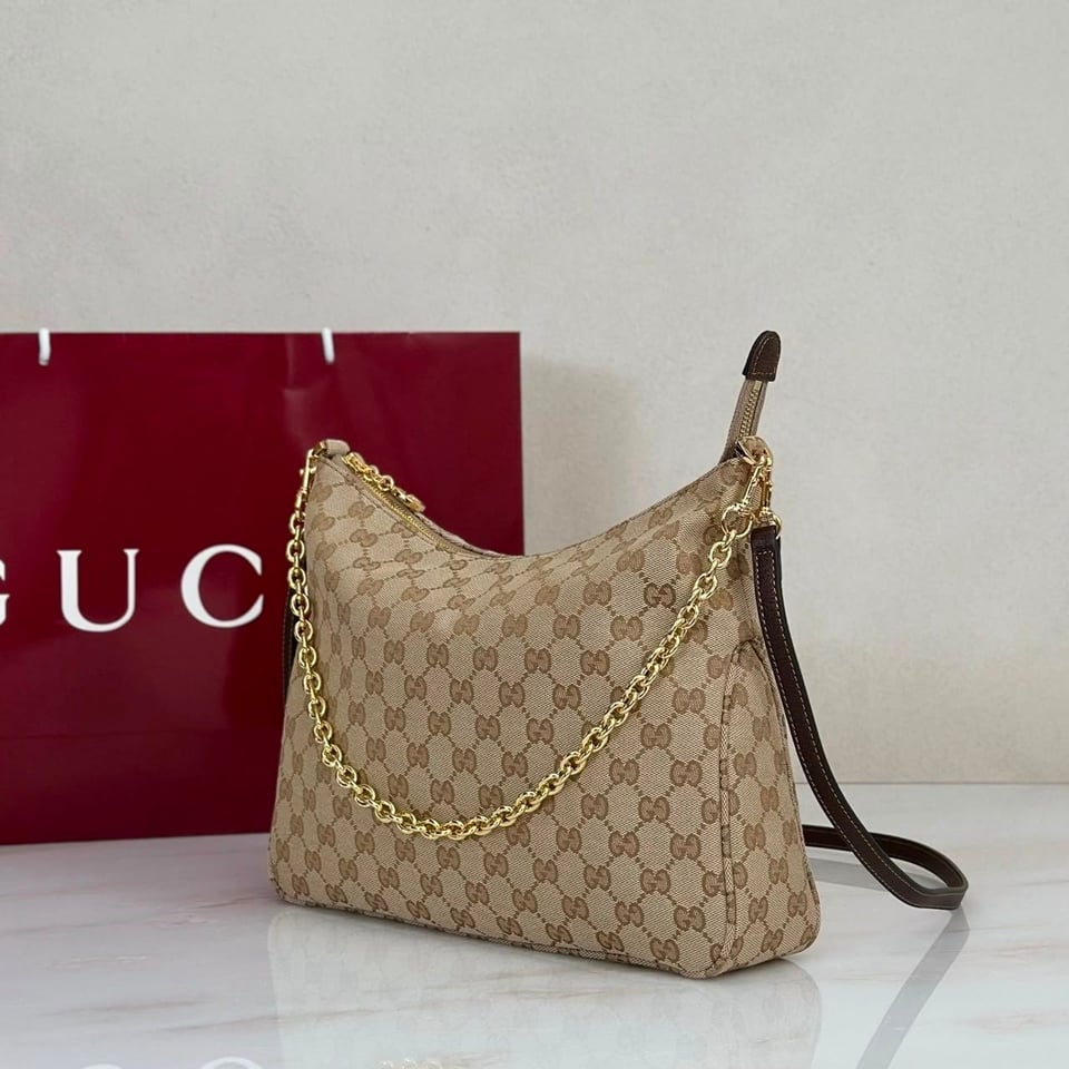 Gucci Lady Lunetta Chain Medium Shoulder Bag 30cm/12in Brown GG Canvas A006OA view 3
