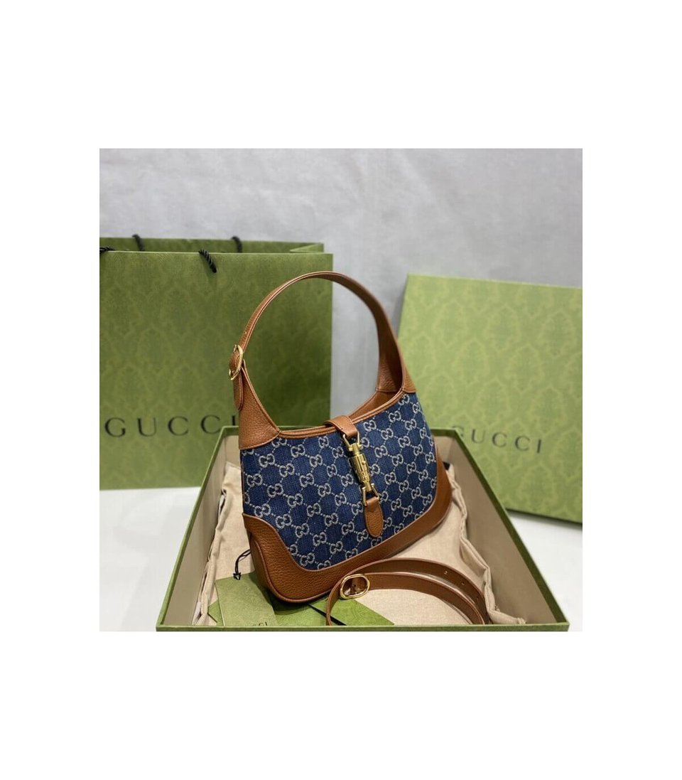 Gucci Jackie 1961 Small Shoulder Bag in Blue Jacquard Denim 28cm view 6