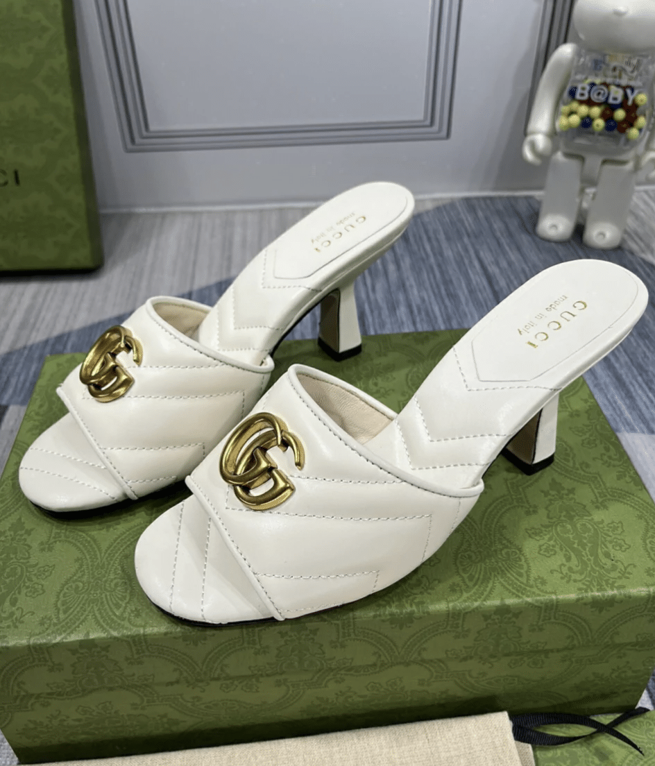 Gucci Marmont Double G Leather Mules White 674839 Bko00 1000 view 4
