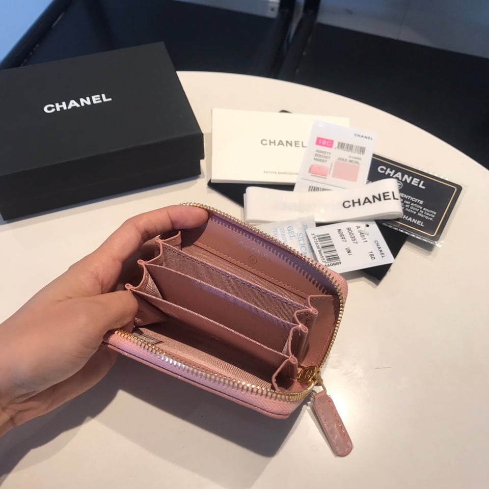 Chanel Zipped Caviar Purse 11 Peach Calfskin Gold Icon view 4