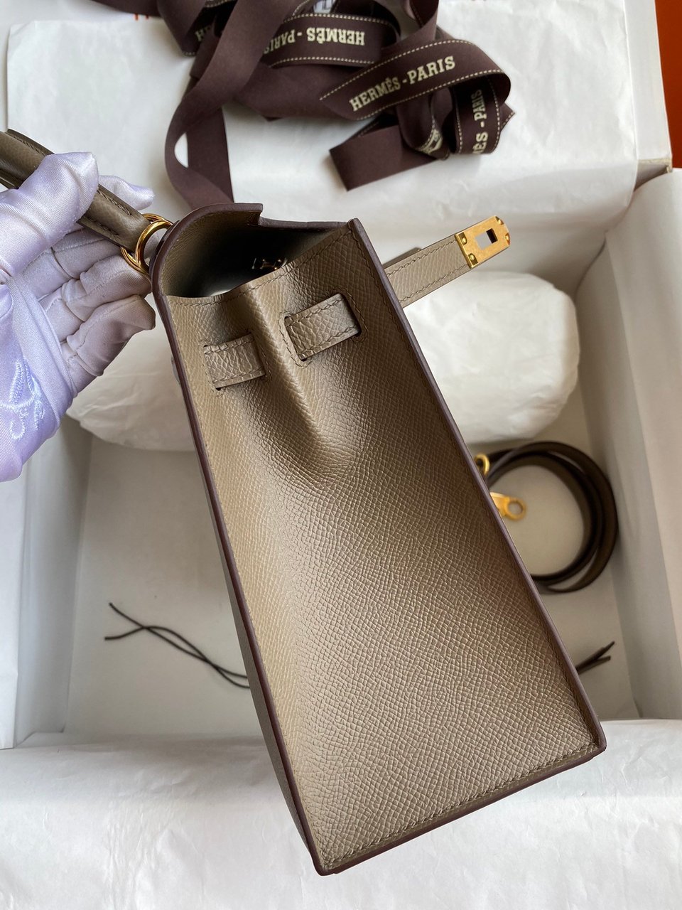 Hermes Kelly 25 Bag In Taupe Epsom Leather For Women 25cm/10in view 3