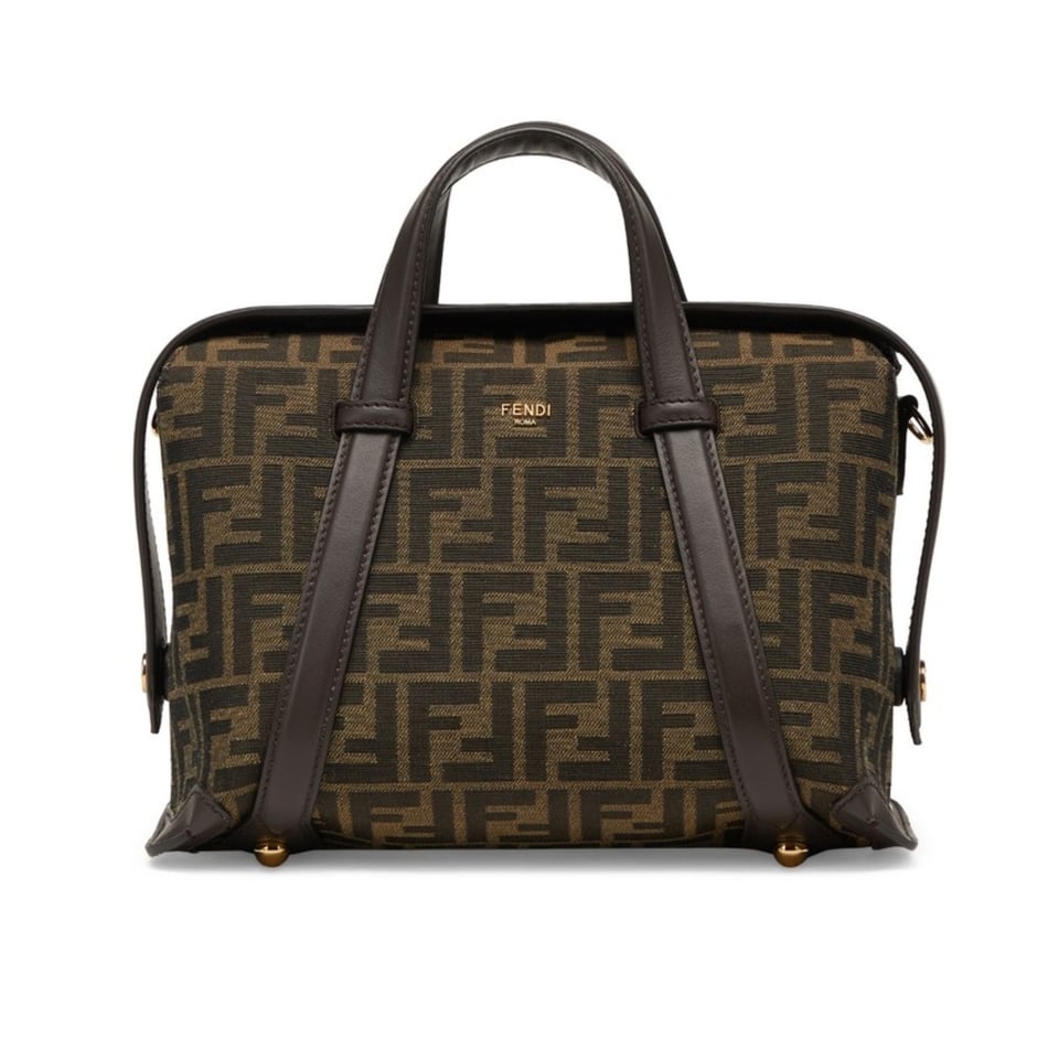 Fendi Boston 365 Brown Ff Jacquard Fabric Bag 27.5 Cm