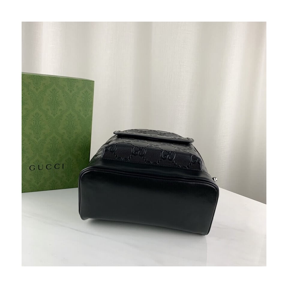Gucci GG Embossed Backpack in Black Leather view 8