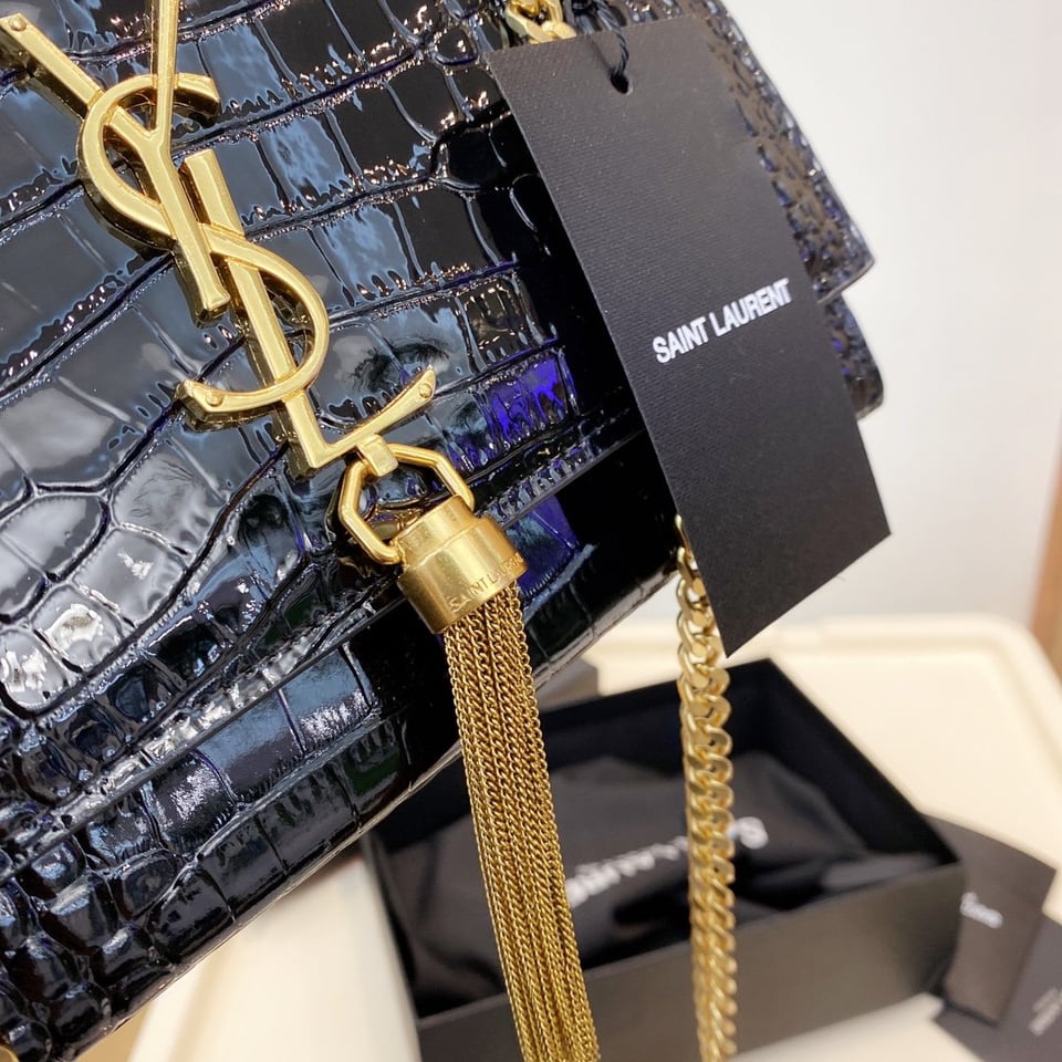 Saint Laurent Kate Medium Chain Bag With Tassel In Shiny Leather Black view 5
