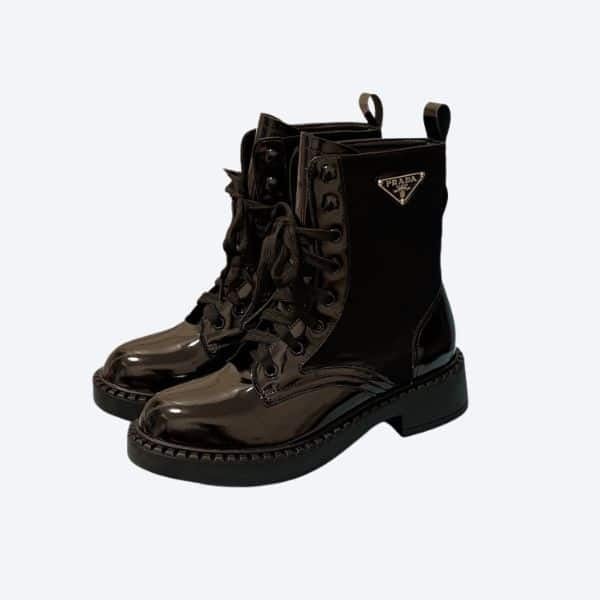 Prada Brushed-Leather And Re-Nylon Boots Shiny Black view 2
