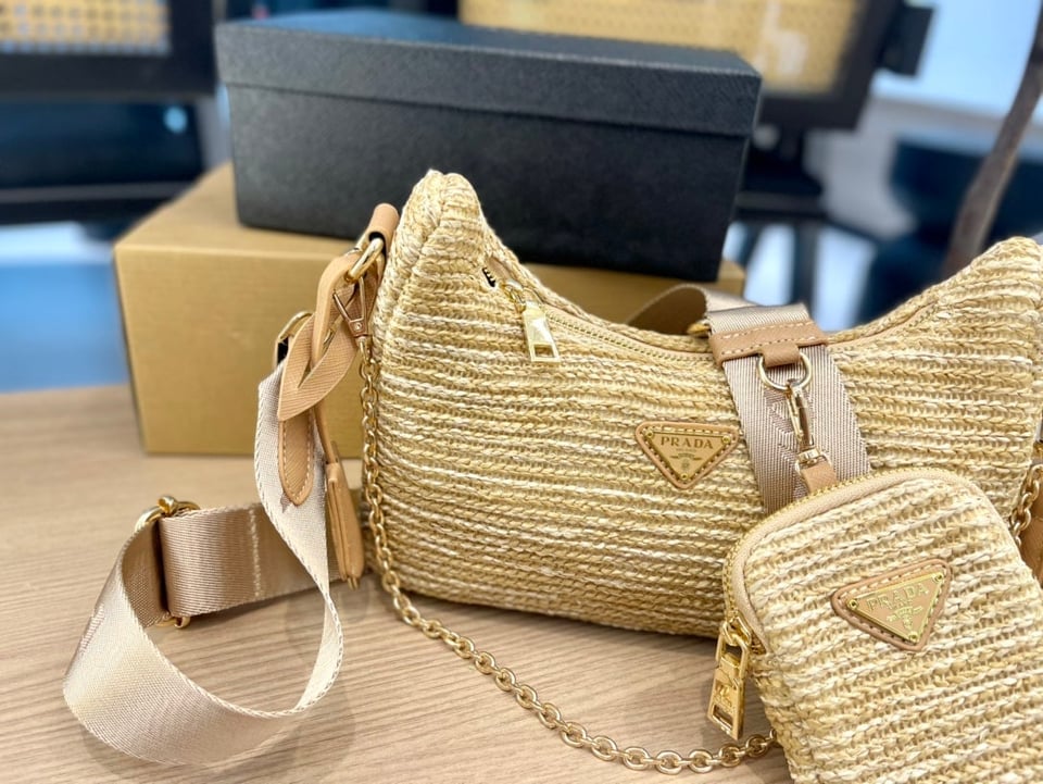 Prada Re-Edition 2005 Raffia Bag Tan view 5