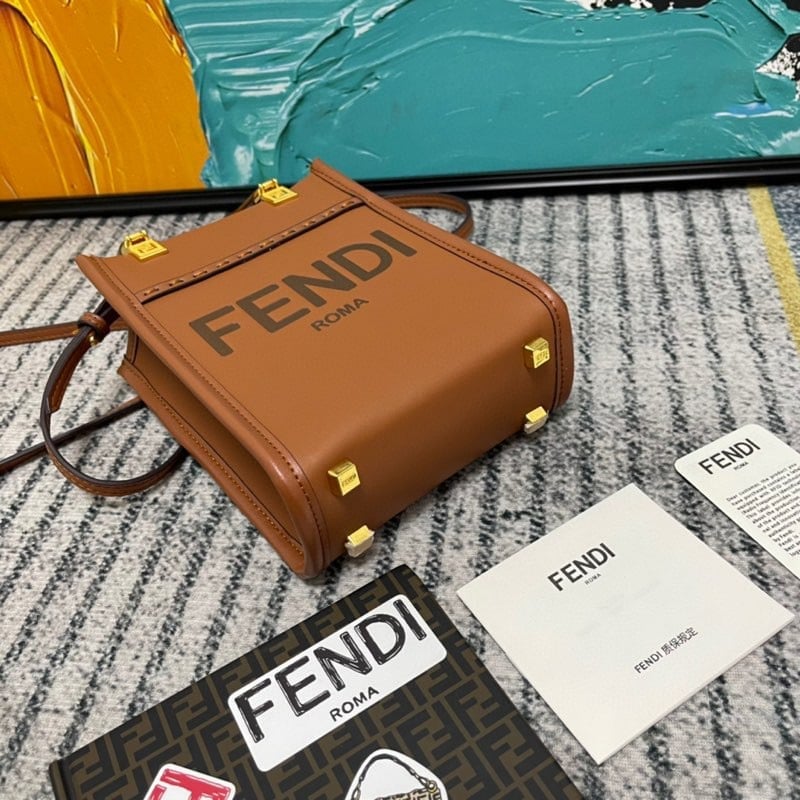 Fendi Mini Sunshine Shopper Leather Bag Brown 18Cm 8Bs051 view 4