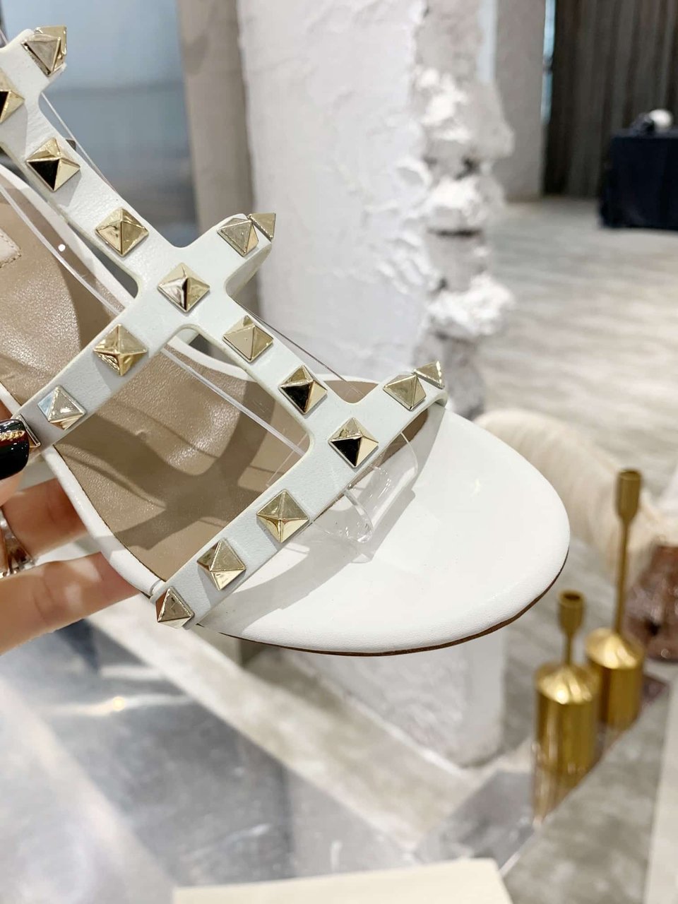 Valentino Garavani Rockstud Leather Sandals White view 3
