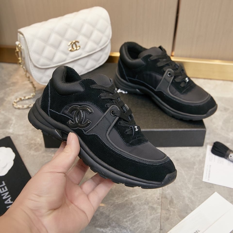 Chanel Suede Reflective Sneakers Black view 7