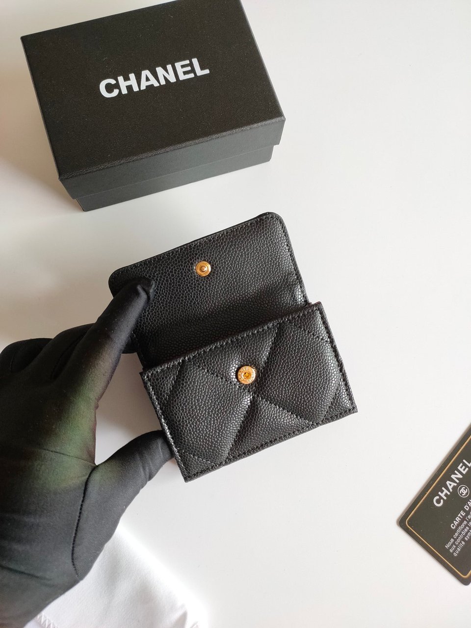 Chanel Trifold Purse 12 Black Grained Calfskin Gold Icon view 4