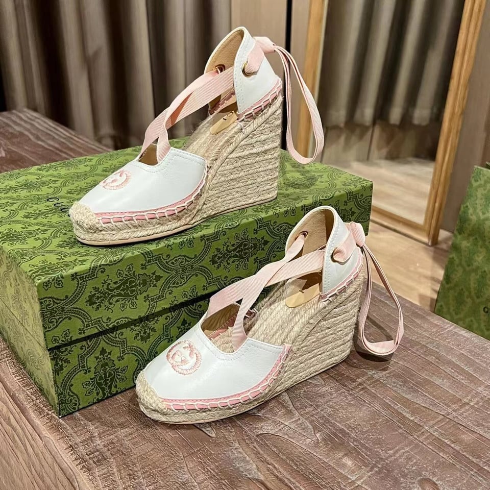 Gucci Gg Canvas Wedge Espadrilles Pink view 4