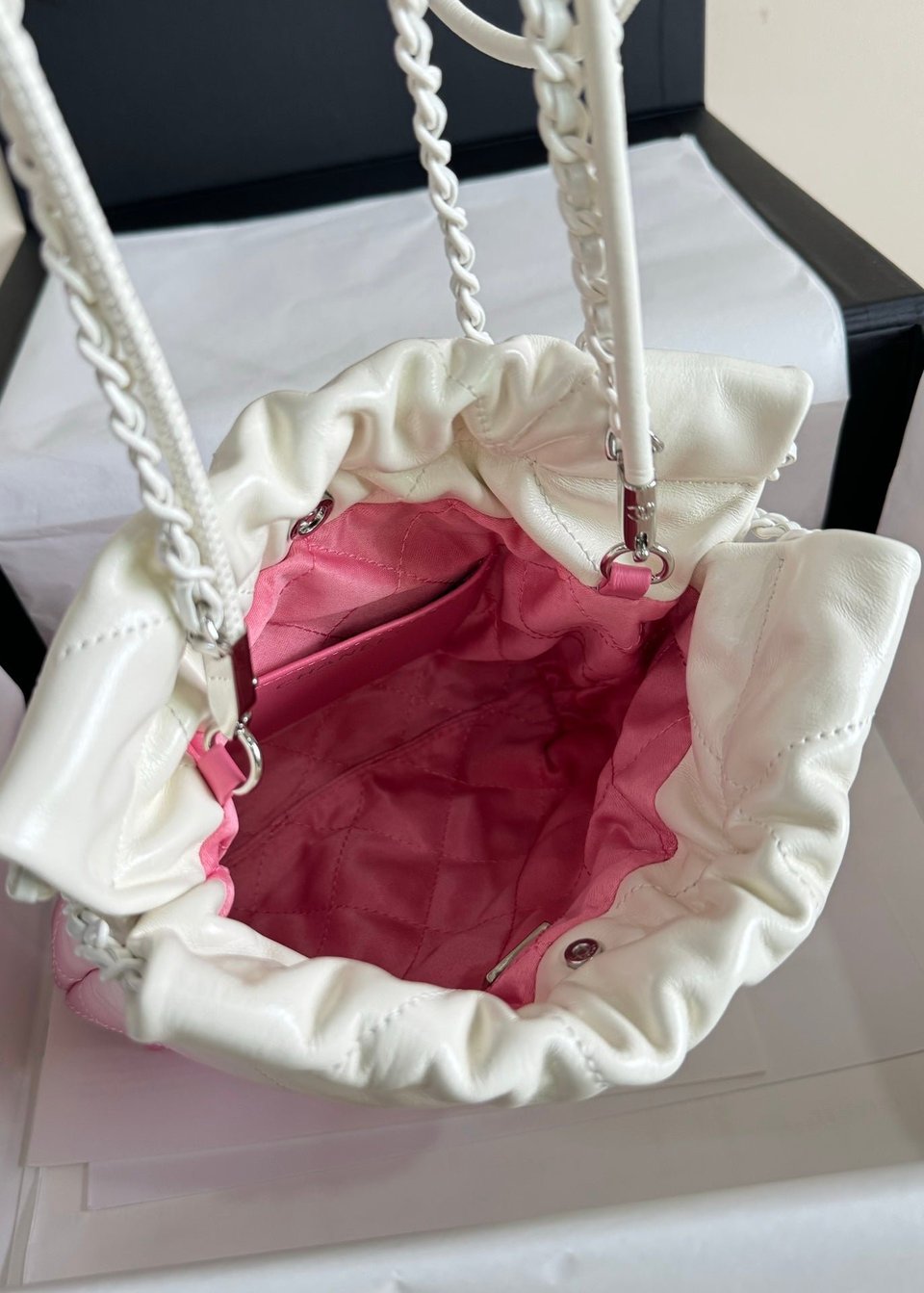 Chanel Hobo Mini 20Cm Pink White Lambskin view 6