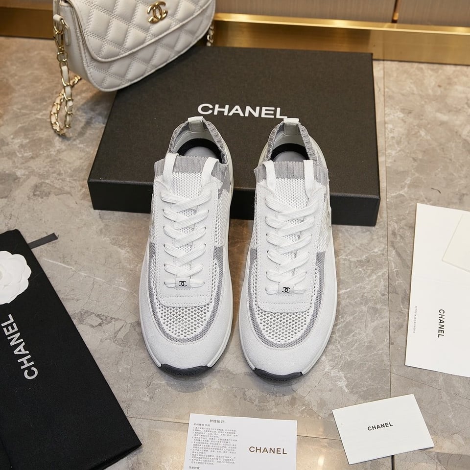 Chanel Cruise Sock Sneakers White Gray view 6