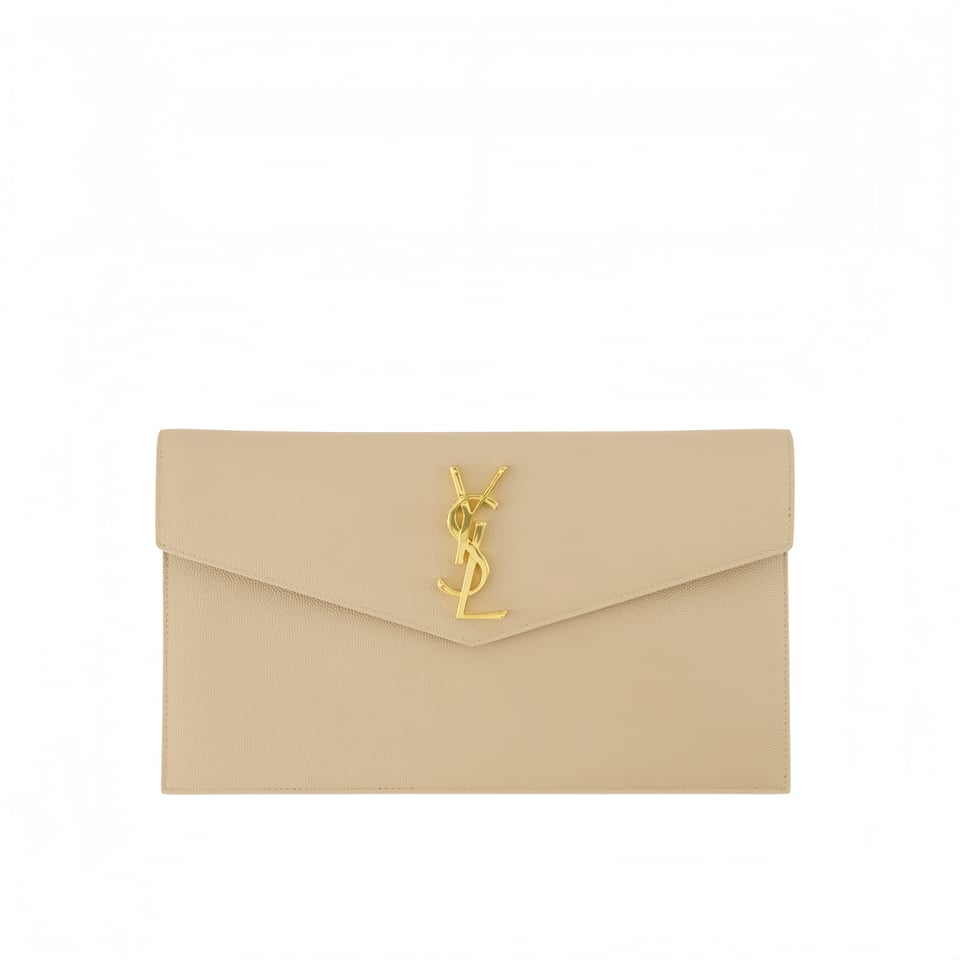 Saint Laurent Uptown Pouch In Grain De Poudre Embossed Leather Blanc Vintage