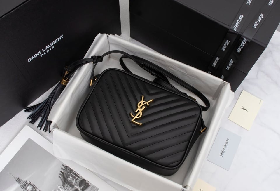 Saint Laurent Lou Camera Bag In Quilted Black Gold Leather 23Cm view 9