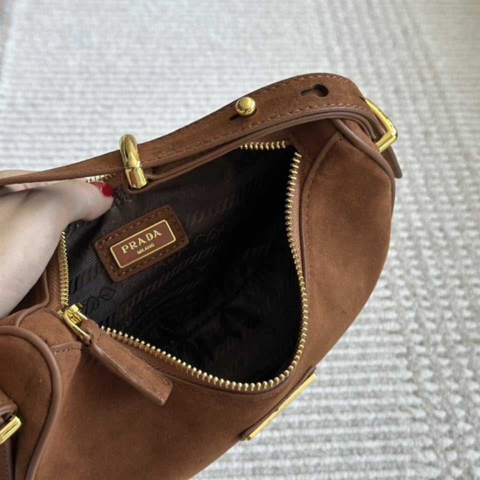 Prada Arqué Suede Shoulder Bag Cocoa Brown 22Cm view 5