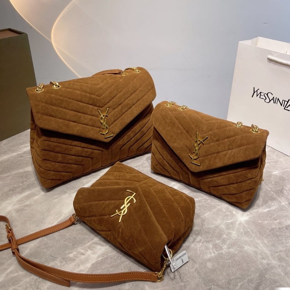 Saint Laurent Cinnamon Loulou Medium Chain Bag In Suede Brown 23Cm view 4
