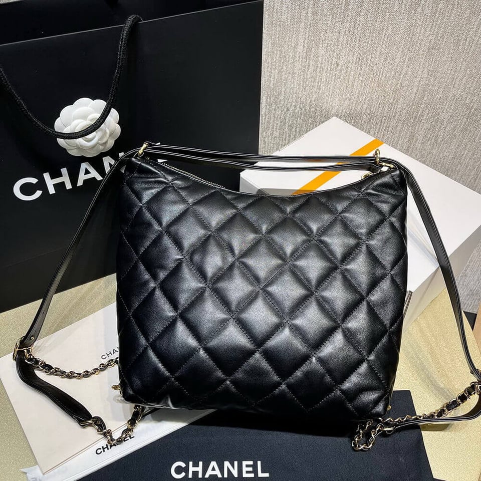 Chanel Hobo Bag in Black Lambskin view 10