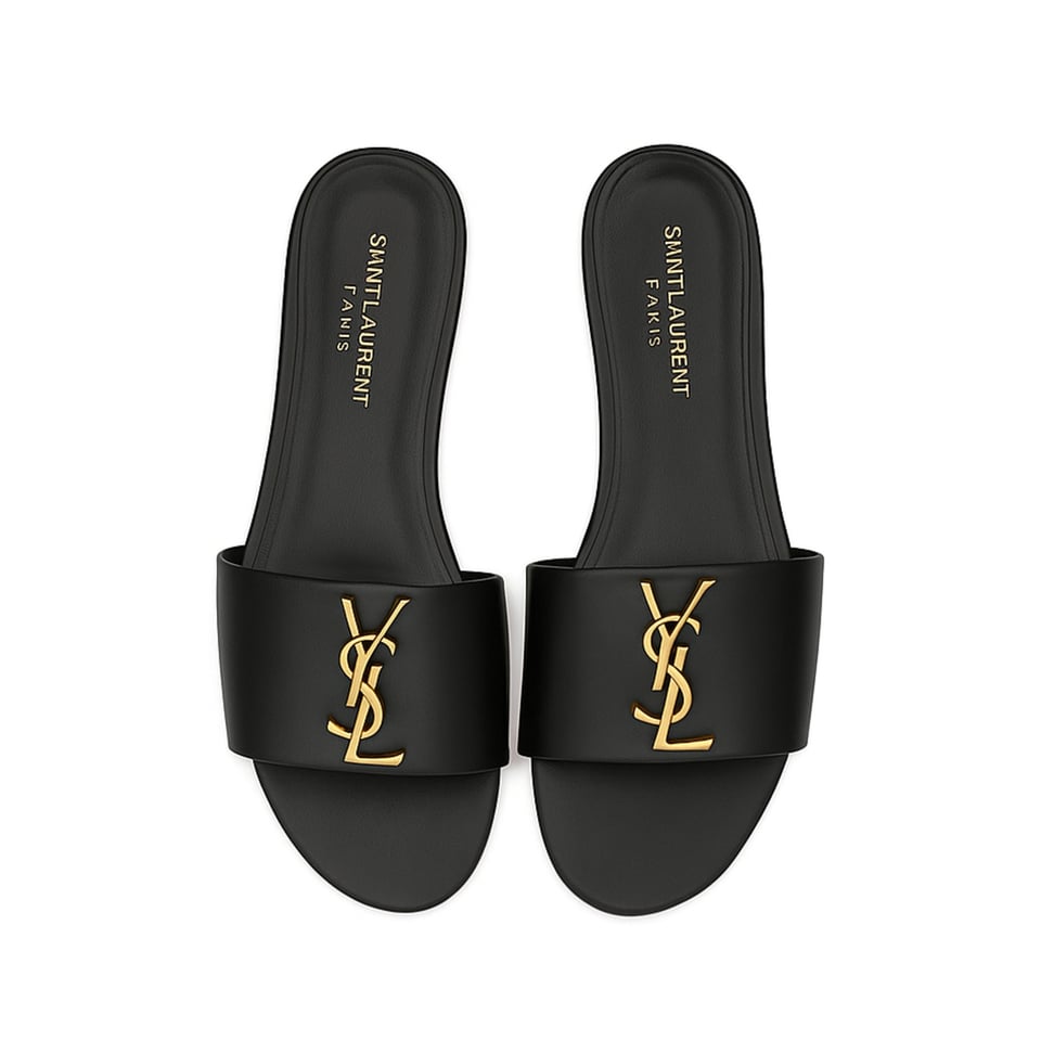Saint Laurent Logo Slippers Black