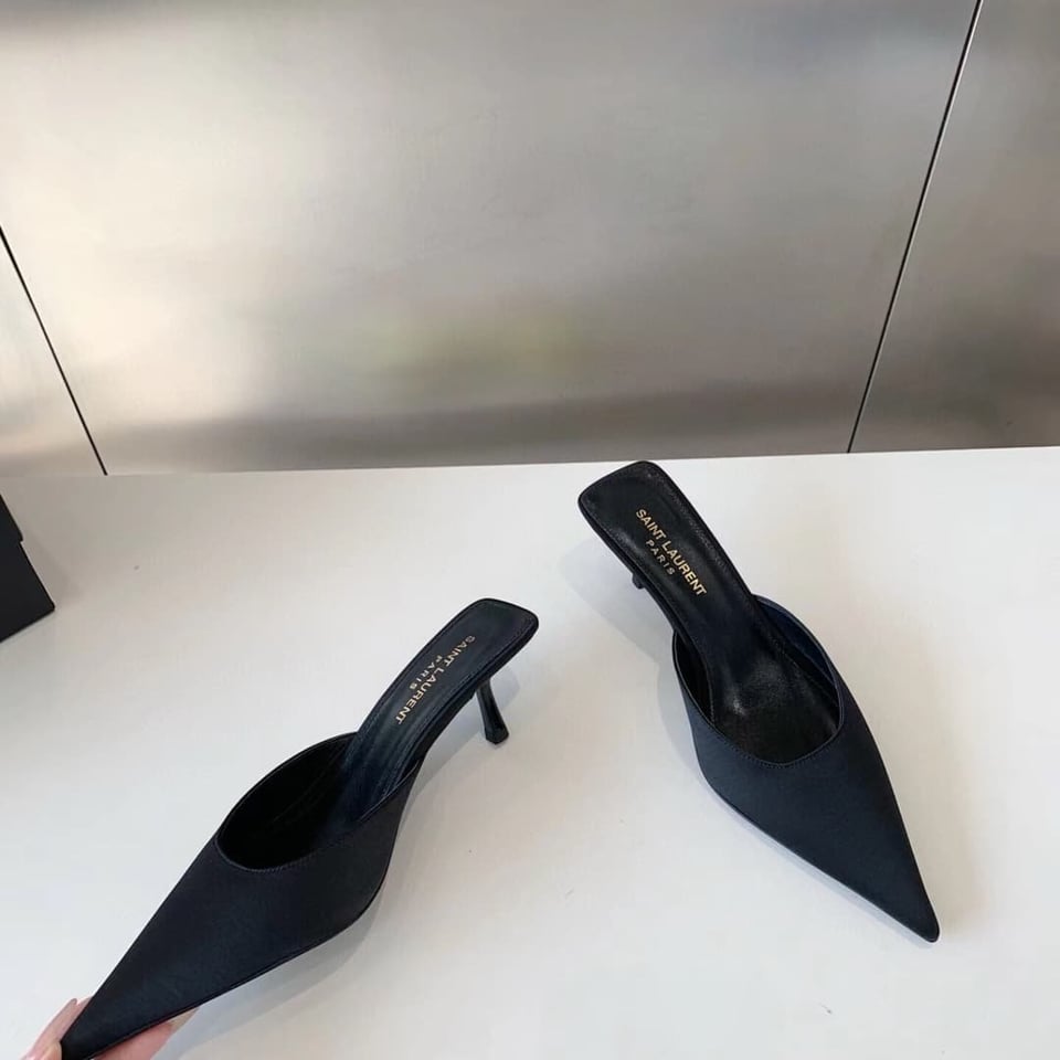 Saint Laurent Barbara Mules Satin In Black 7869079Qn001000 view 4