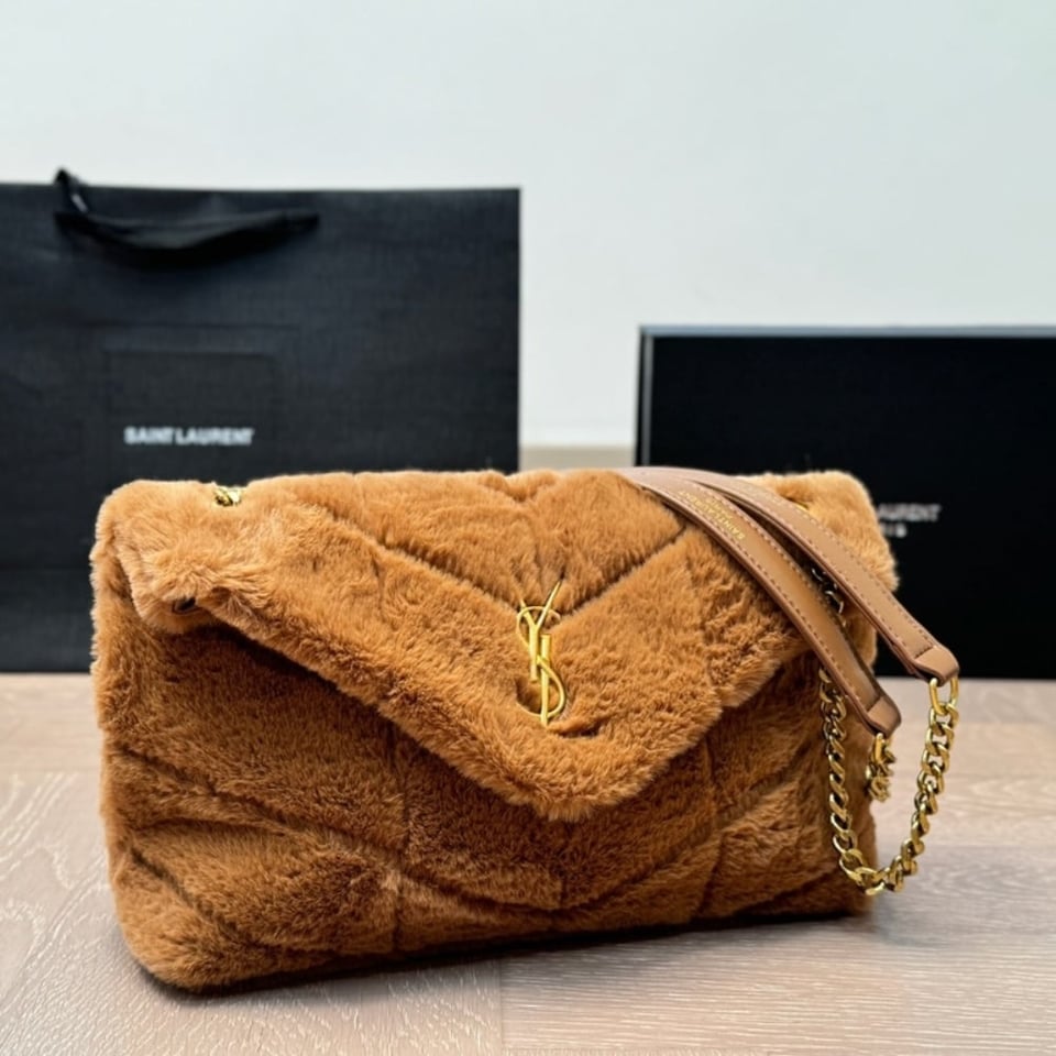 Saint Laurent Puffer Bag In Shearling Brown 28Cm view 8