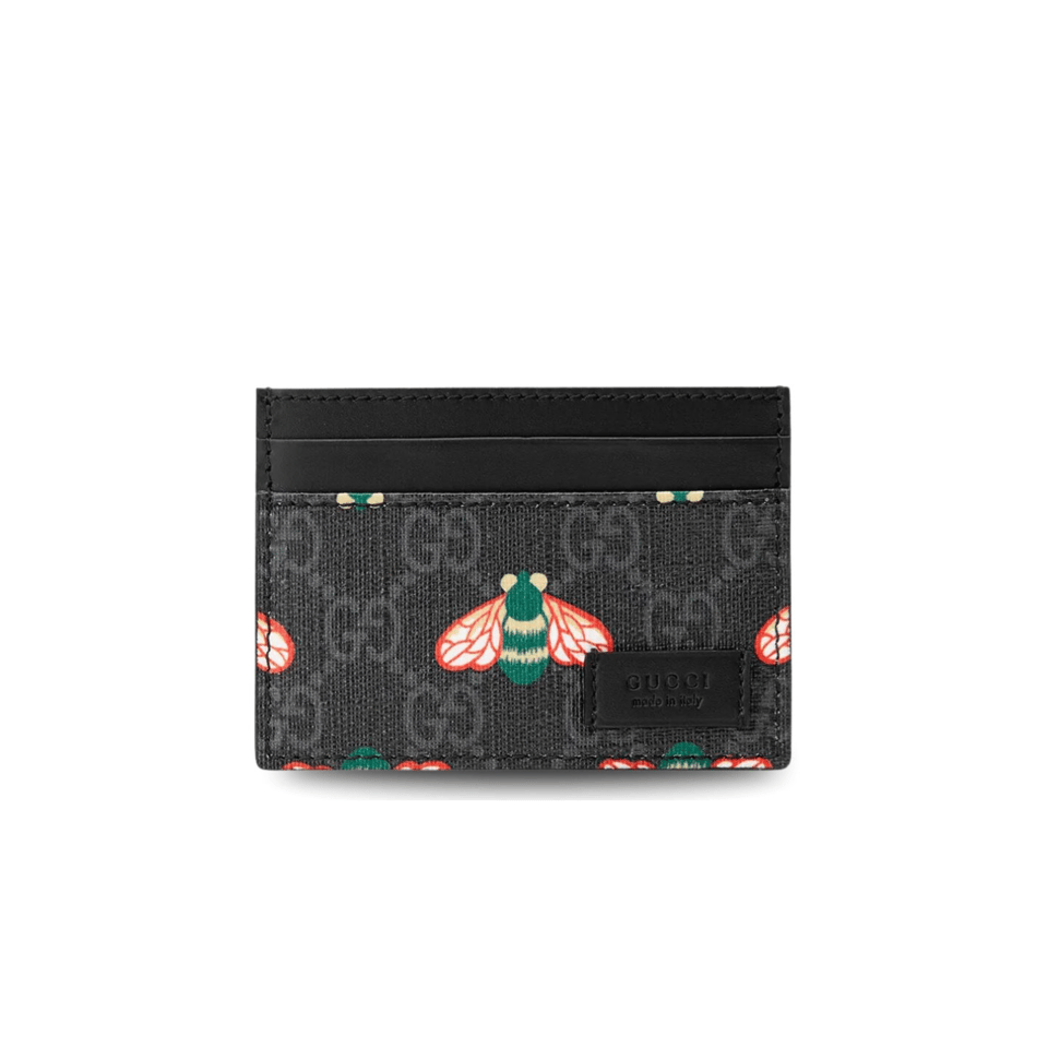 Gucci Card Case Black with Bees Signature 4in/10cm For Men