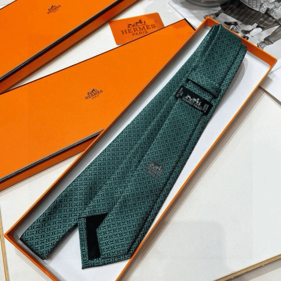 Hermes Green Pattern Canvas Tie For Men view 8