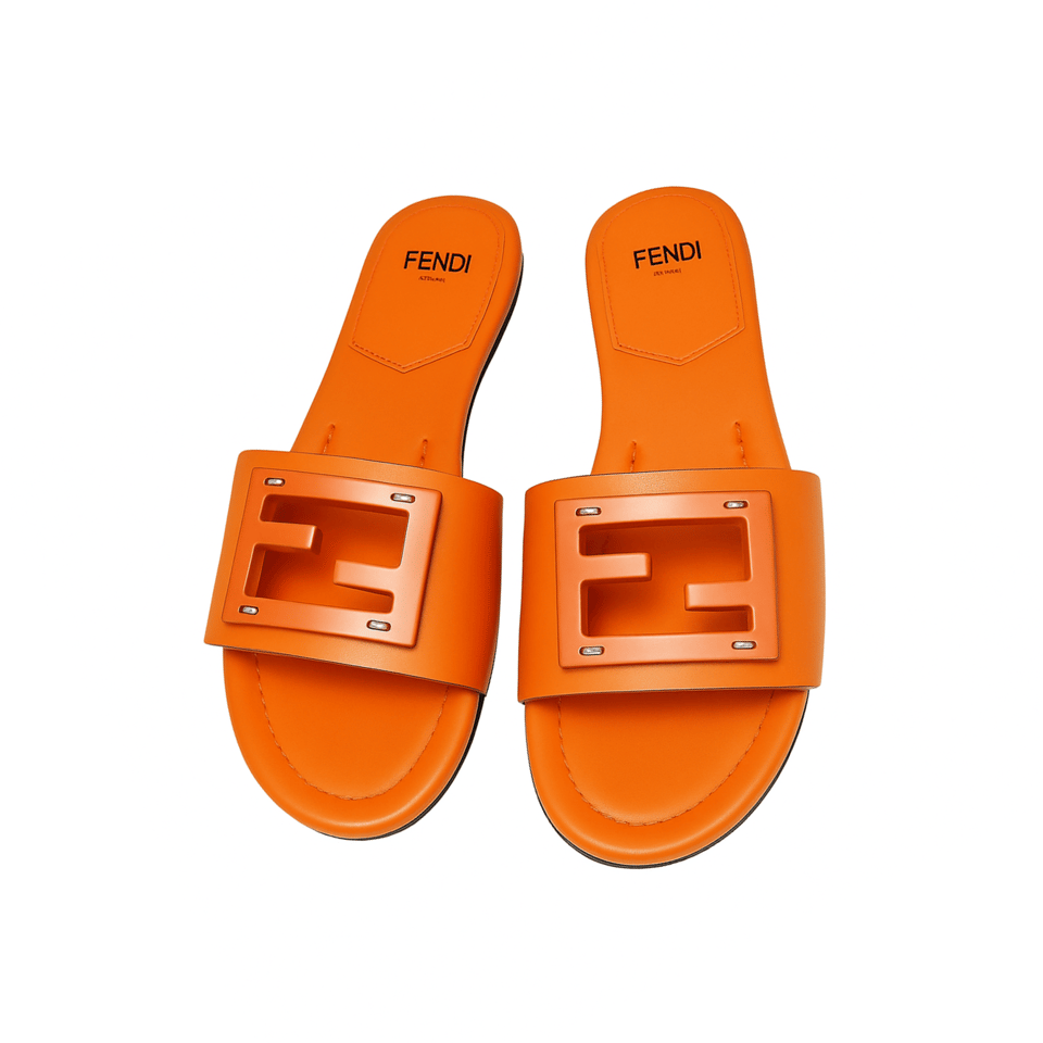 Fendi Signature Leather Sandals Slide Orange view 2