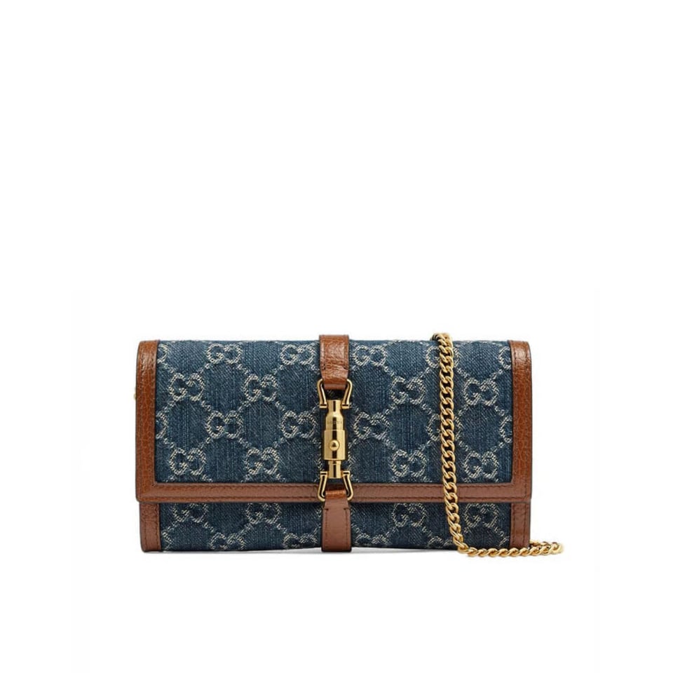 Gucci Jackie 1961 Chain Wallet in Blue Denim 19cm