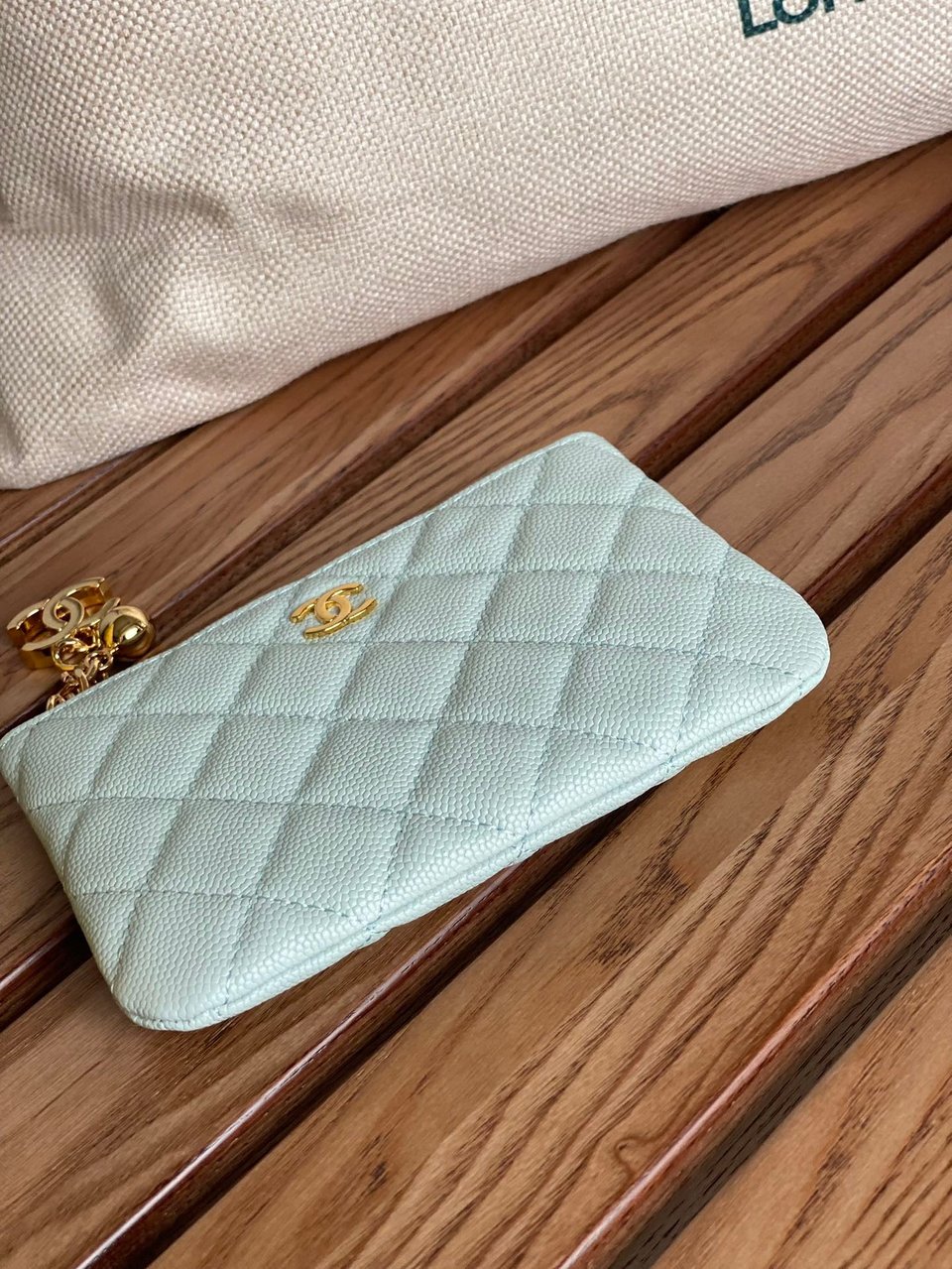 Chanel Zipped Wallet 14Cm Light Cloud Blue Caviar Gold Hardware view 7