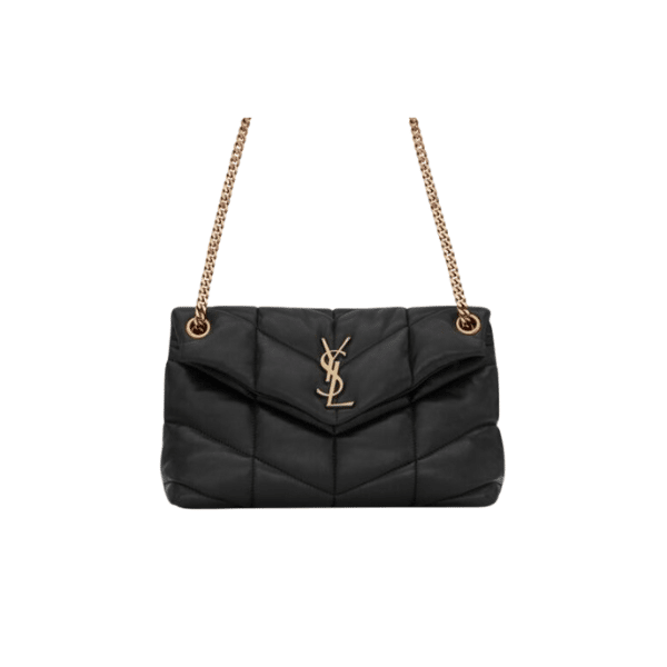 Saint Laurent Puffer Small Chain Bag In Quilted Black Gold view 2