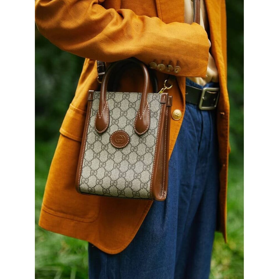 Gucci Mini Tote Bag with Interlocking G in GG Supreme view 8