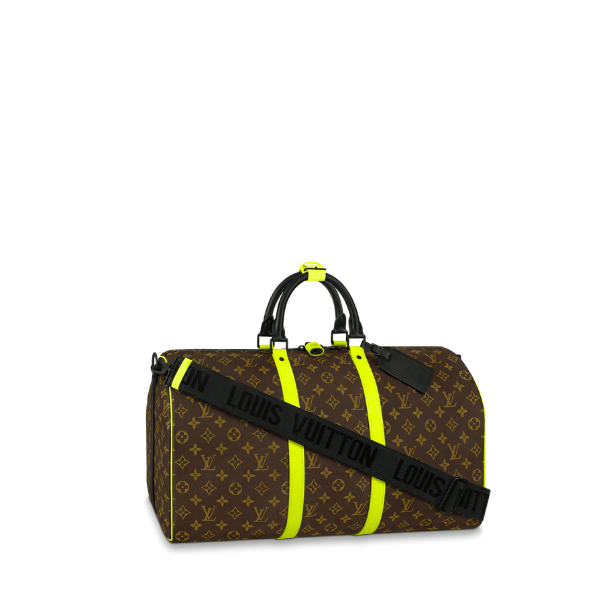 Louis Vuitton Keepall Bandoulire 50 Brown And Chartreuse Macassar Canvas M45866 view 2