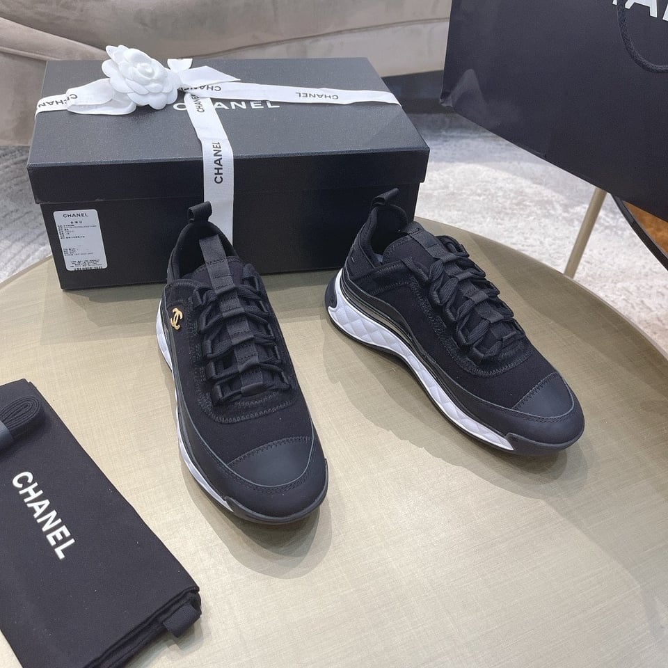 Chanel Logo Low Top Trainer Sneakers Black G35617 view 5