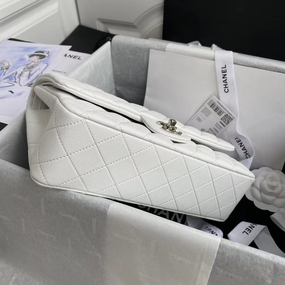 Chanel Classic Double Flap Bag White Silver Hardware 25Cm/10in view 10