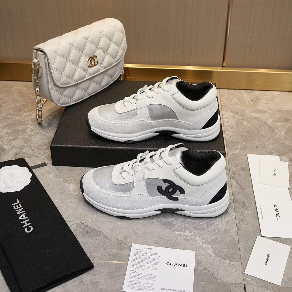 Chanel Suede And Leather Cc Low Top Sneakers White Black view 8